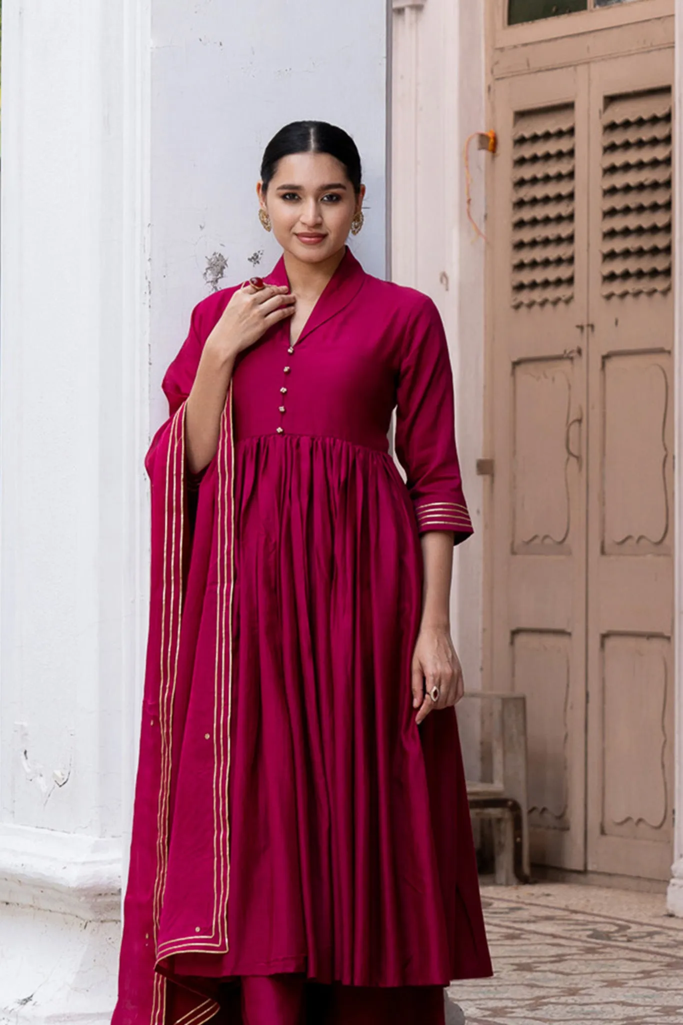 Wine Red Suit Set with Organza Dupatta