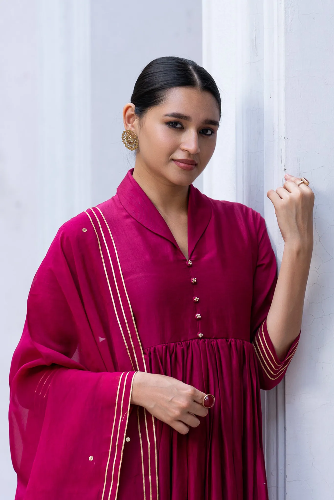 Wine Red Suit Set with Organza Dupatta