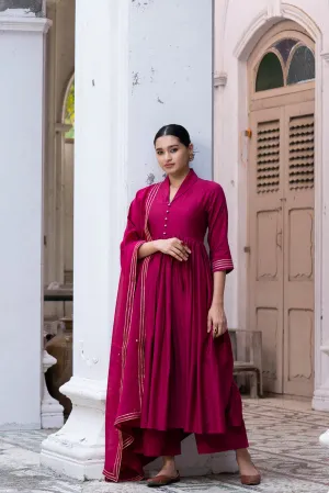 Wine Red Suit Set with Organza Dupatta