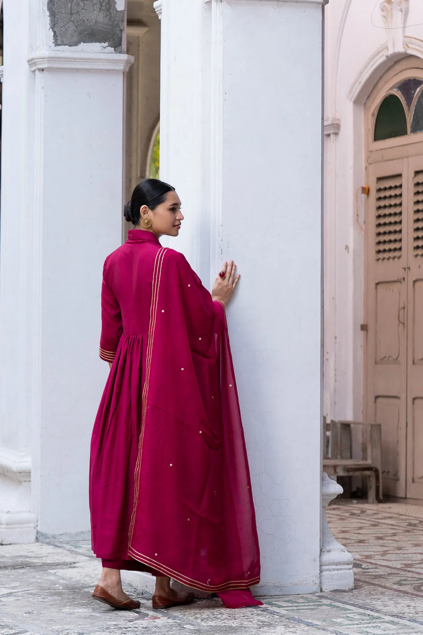 Wine Red Suit Set with Organza Dupatta