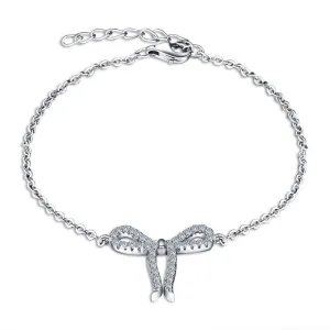Women 925 Sterling Silver Cubic Zirconia Bowknot Bracelet, Jewelry Accessories for Women