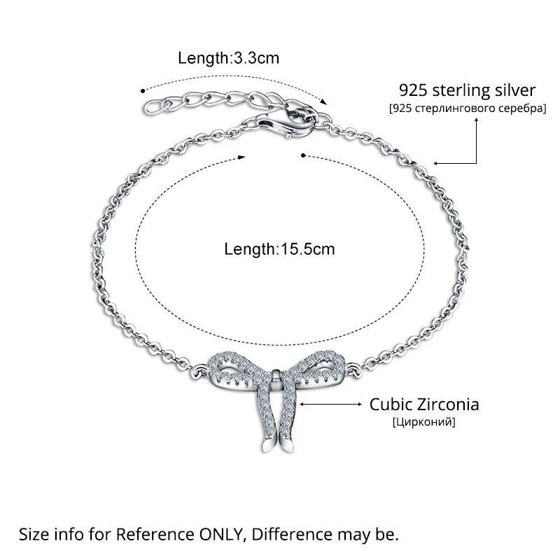 Women 925 Sterling Silver Cubic Zirconia Bowknot Bracelet, Jewelry Accessories for Women