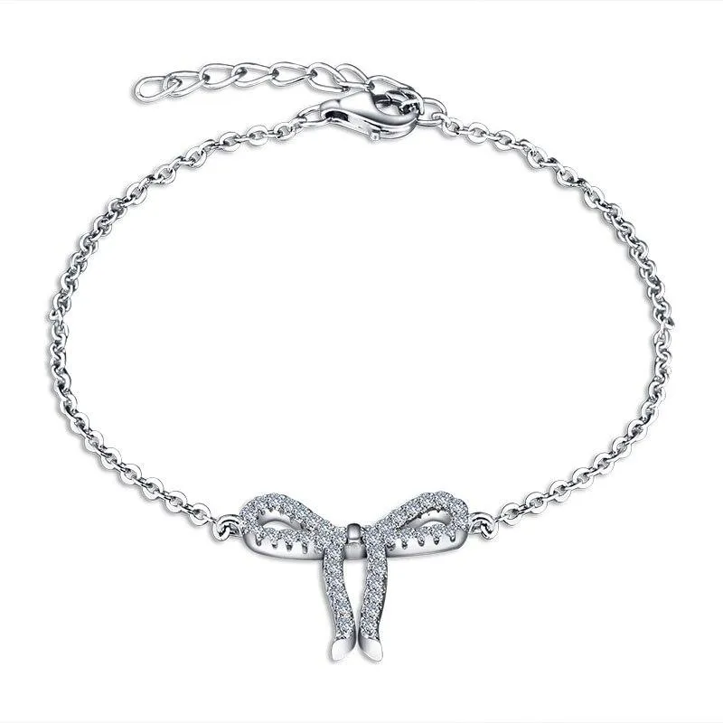 Women 925 Sterling Silver Cubic Zirconia Bowknot Bracelet, Jewelry Accessories for Women
