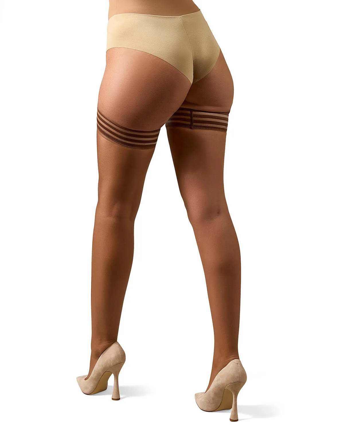 Women's Simply Bare Ultra-Sheer Stripe-Top Thigh-High Stockings