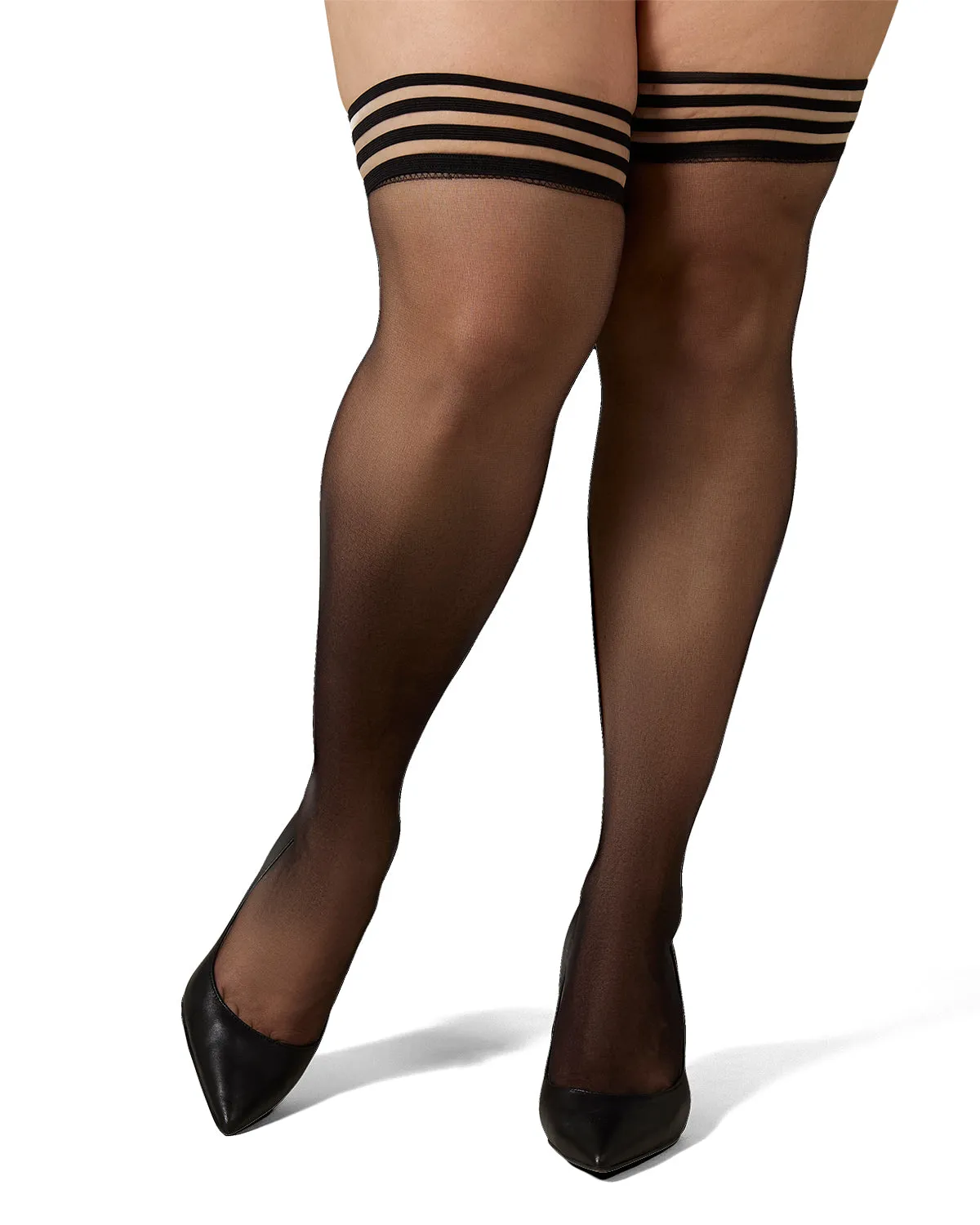 Women's Simply Bare Ultra-Sheer Stripe-Top Thigh-High Stockings