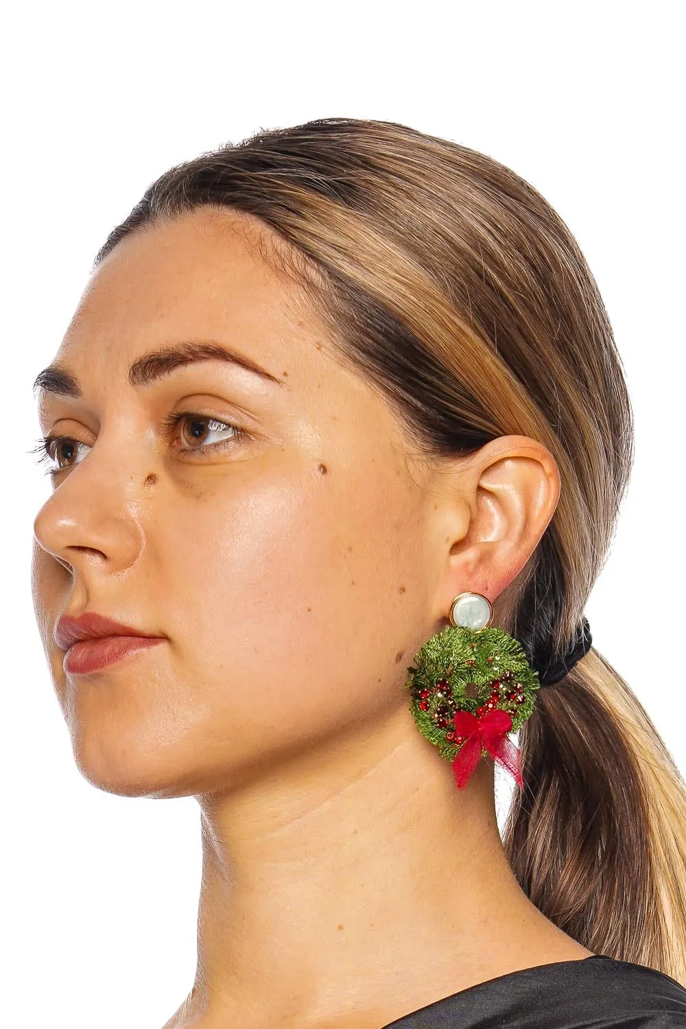 Wreath Festive Pearl Drop Earrings