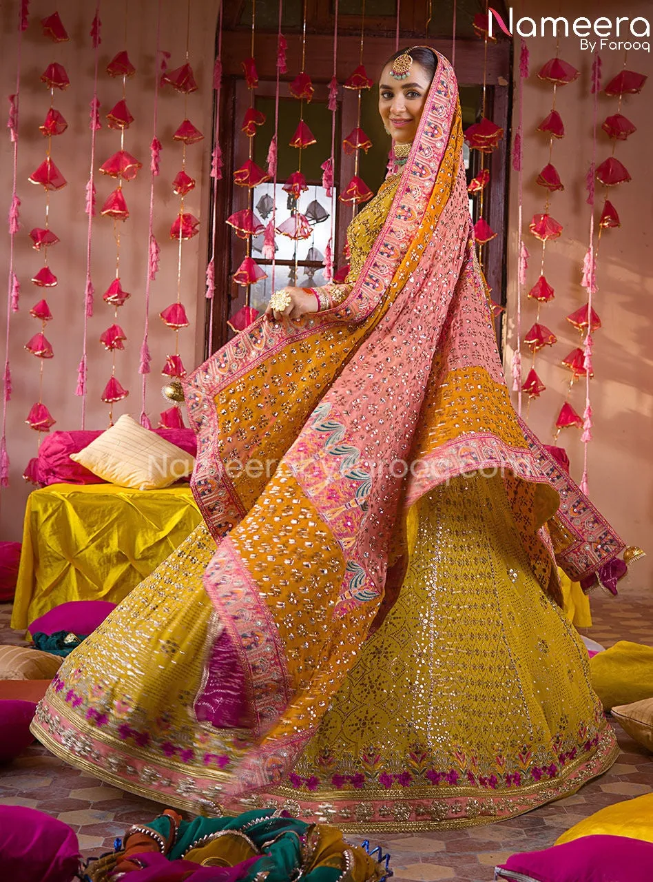 Yellow Bridal Dress in Traditional Pishwas Style #BS686