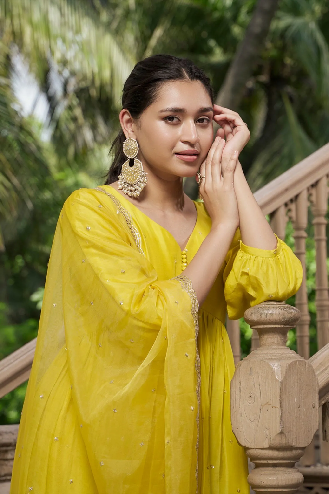 Yellow Cotton Silk Suit Set with Pure Organza Duppata