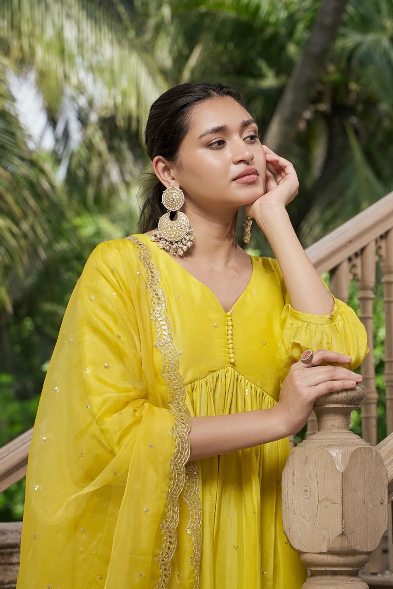 Yellow Cotton Silk Suit Set with Pure Organza Duppata