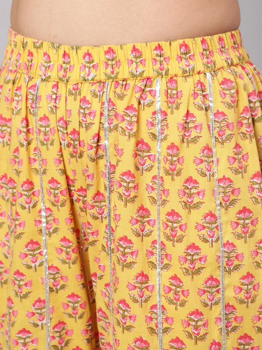 Yellow Floral Print Kurta Sharara With Dupatta