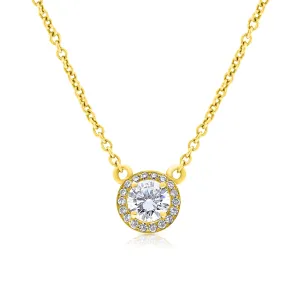 Yellow Gold Classic Diamond Halo Pendant - .70 Carat