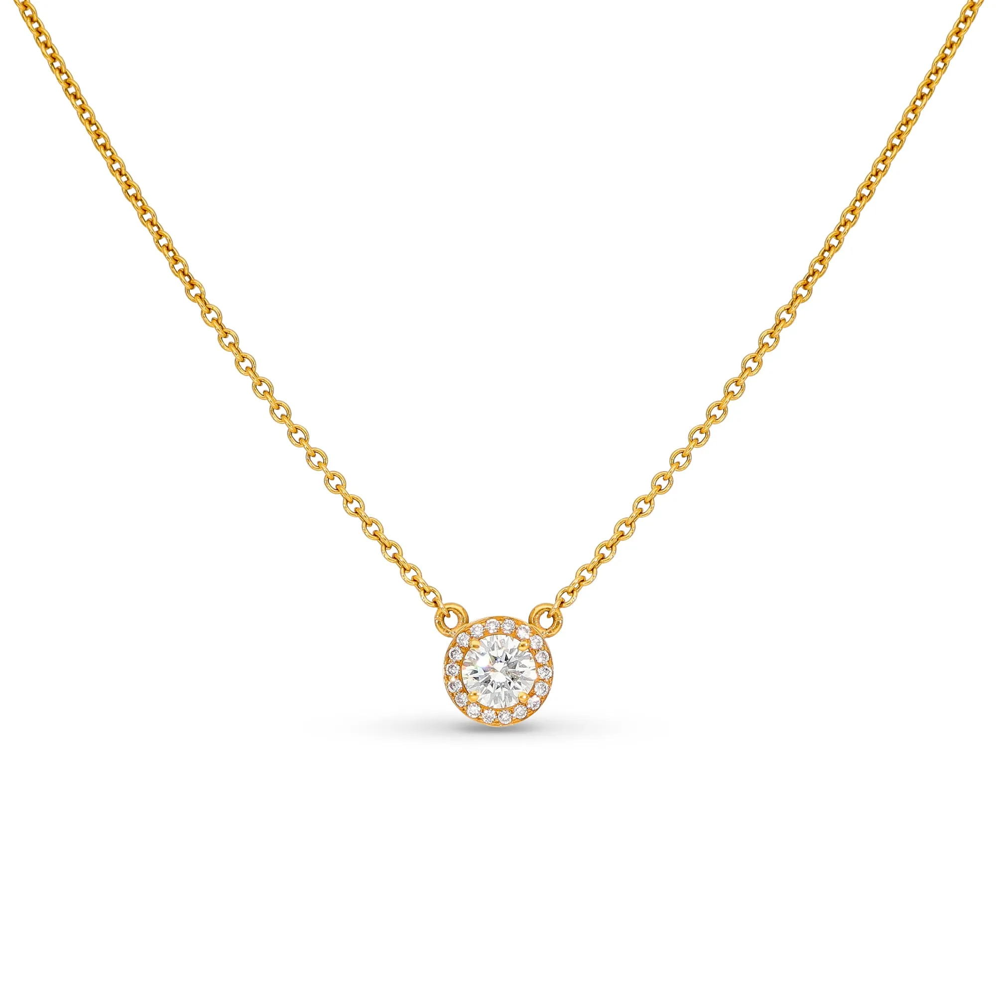 Yellow Gold Classic Diamond Halo Pendant - .70 Carat