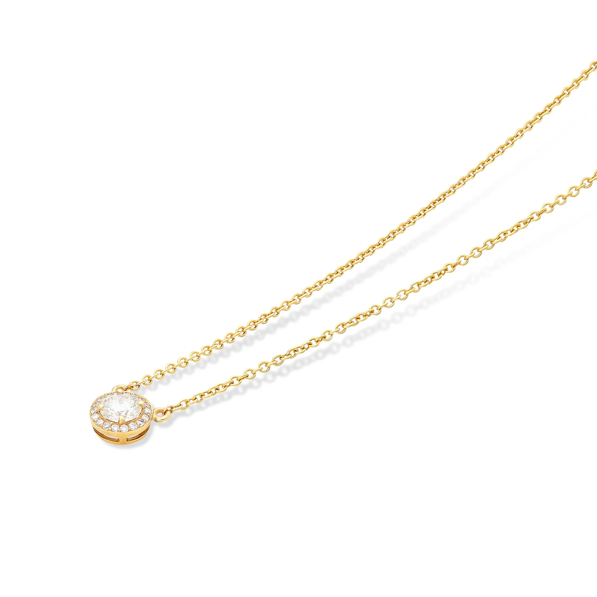Yellow Gold Classic Diamond Halo Pendant - .70 Carat