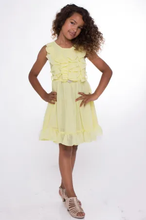 Yellow Ruffled Chiffon Kids Dress with Brooch 1/17/25 9540