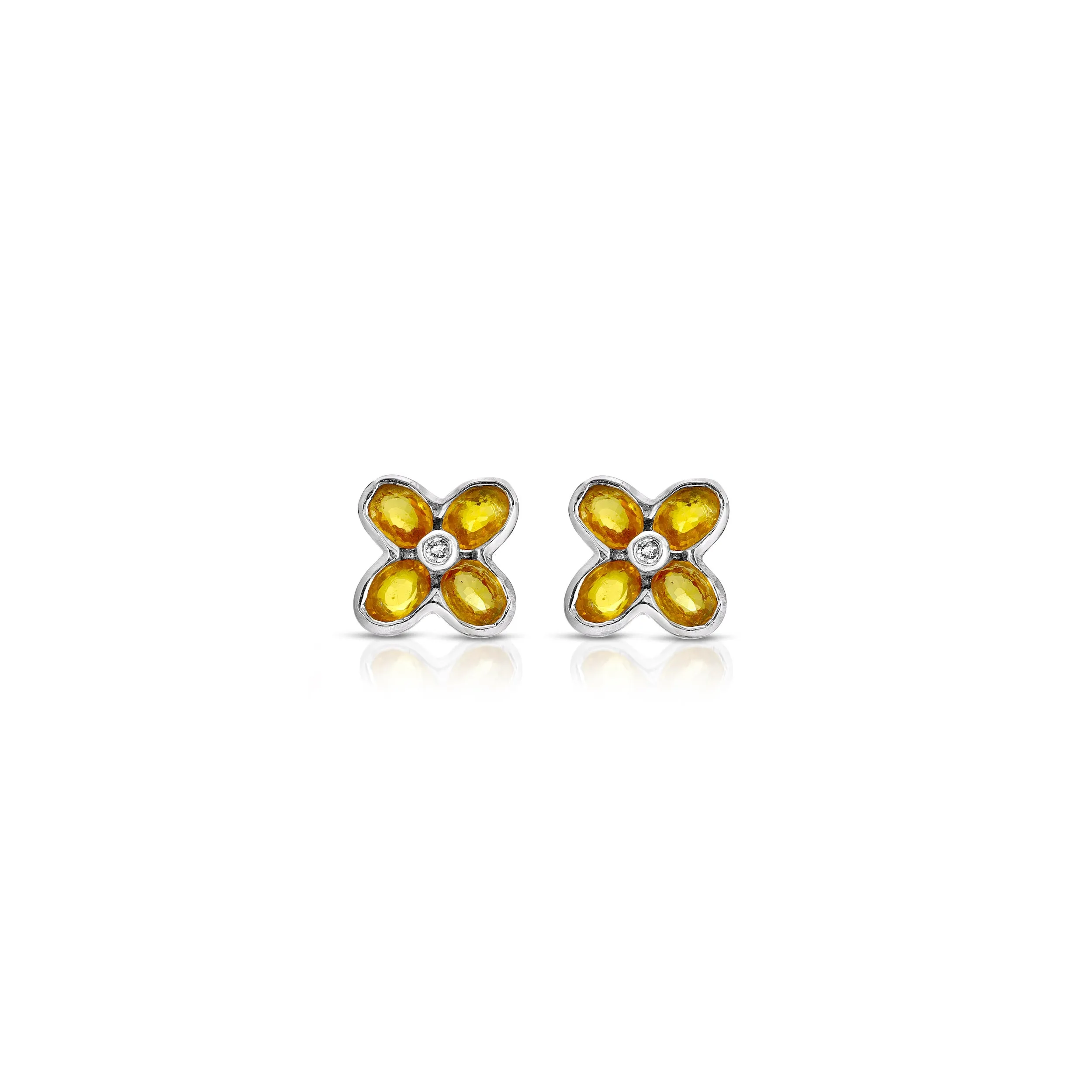 Yellow Sapphire Diamond Fleur Stud Earrings