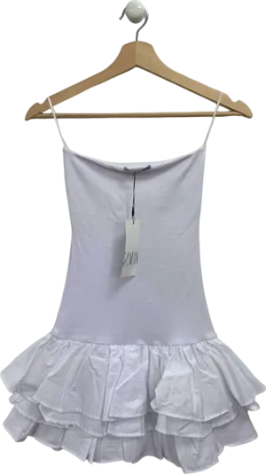 Zara White Ruffled Mini Dress UK S
